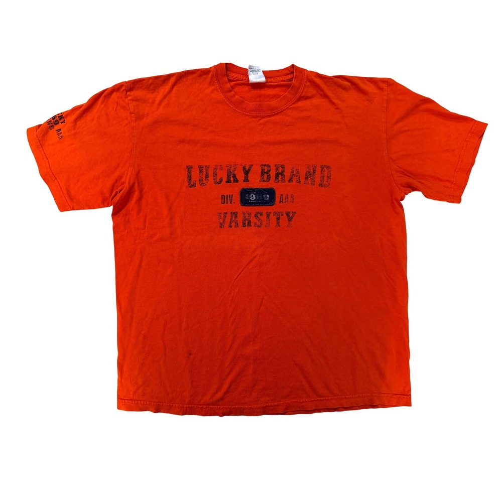 Lucky Brand T Shirt Mens Orange Graphic Cotton Y2K Americana